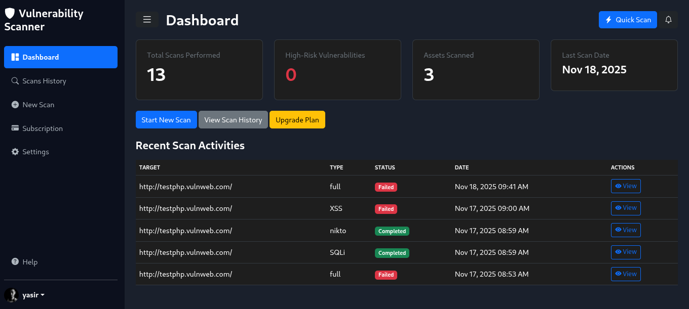 Main Vuln-X Dashboard Screenshot